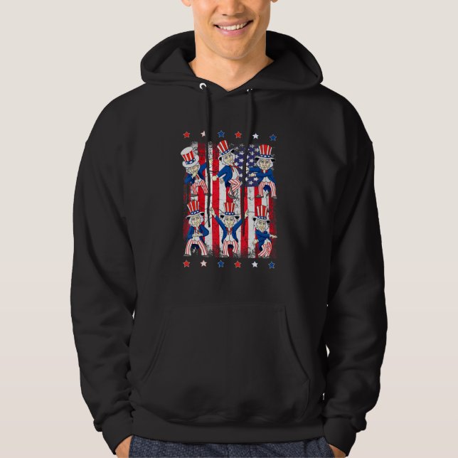 Dancing Dabbing farbror Sam 4:e juli Boys Girls K Hoodie (Framsida)