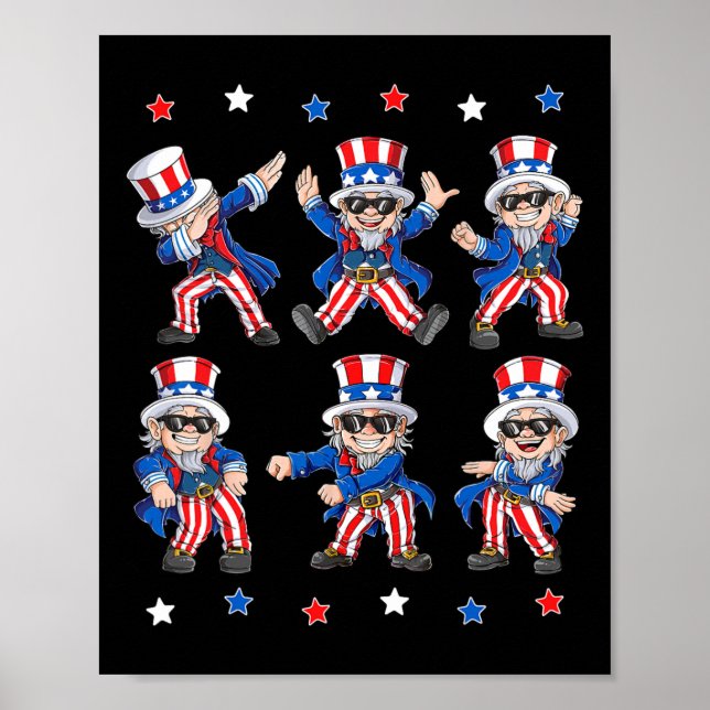 Dancing Dabbing farbror Sam 4:e juli Boys Girls K Poster (Framsidan)