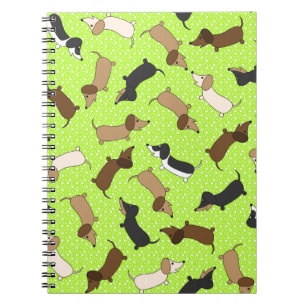 Dancing Dachshunds (Lime Green) Anteckningsbok Med Spiral