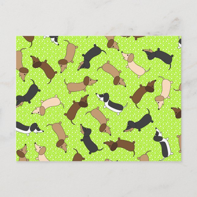 Dancing Dachshunds (Lime Green) Vykort (Framsida)