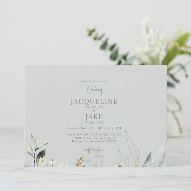 Dancing Daisys Light Sage Bröllop Inbjudningar (Stående Fram)