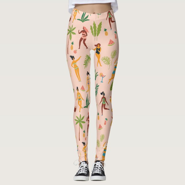 Dancing dam, handflatan lämnar mönster. leggings (Framsida)