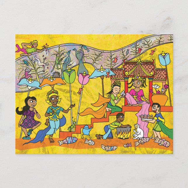 Dancing Devas - Apsara Tecknad Postcard Vykort (Framsida)