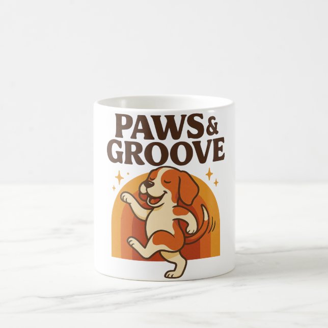  Dancing Dog Retro Cute Illustration Kaffemugg (Center)