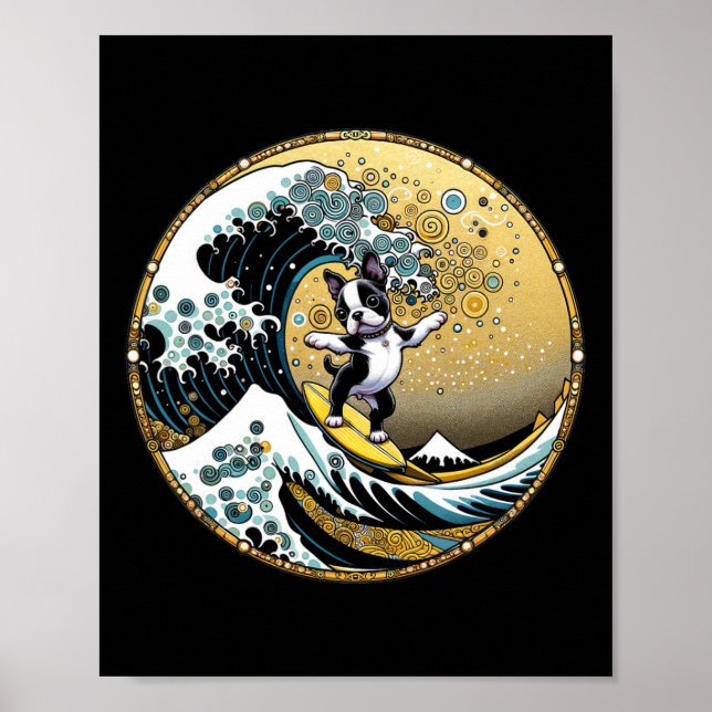 Dancing Dog Surfbräda Stor våg Surfing - Boston Poster (Framsidan)