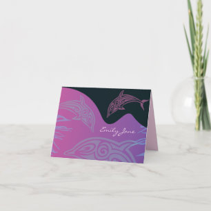 DANCING DOLPHINS Foldat - Tack för ditt kort-rosa Anteckningskort