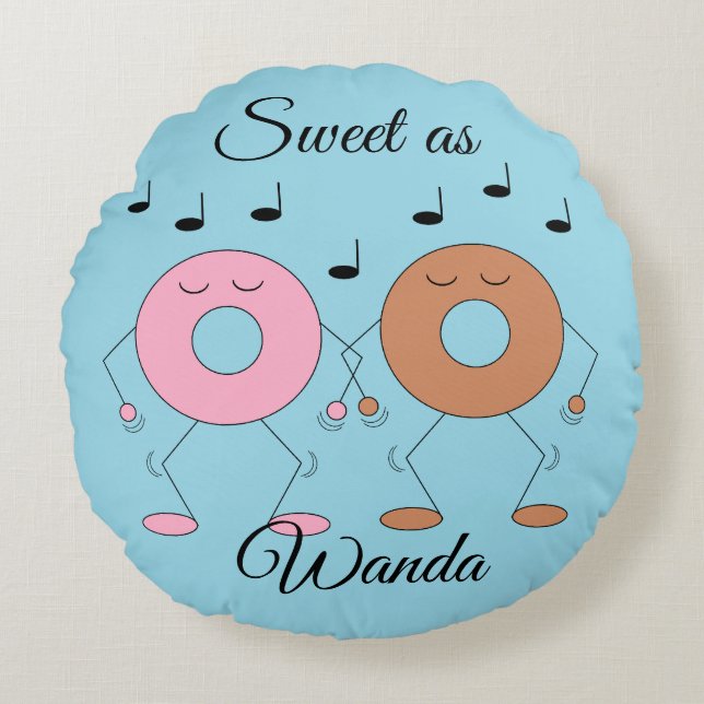 Dancing Donuts Light Blue Rund Kudde (Framsidan)