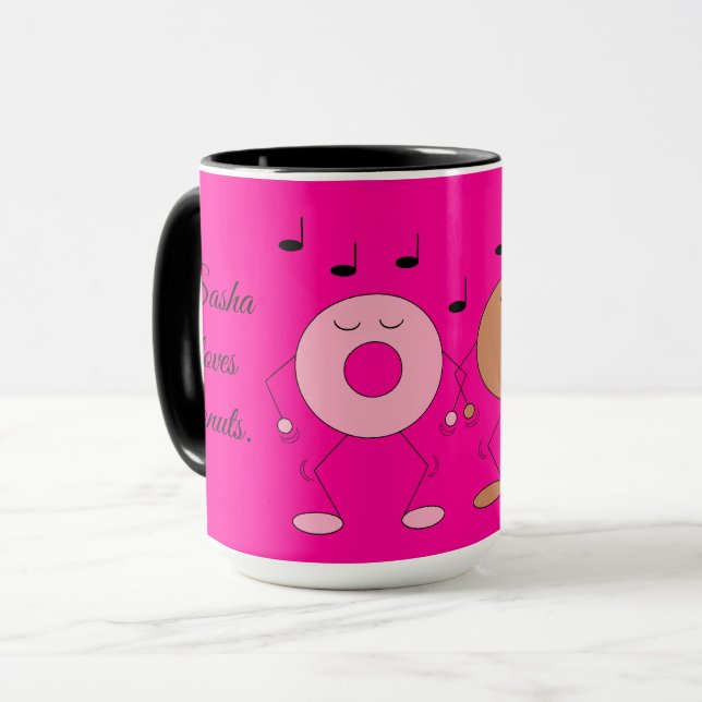 Dancing Donuts Mörk Fuchsia Mugg (Framsida vänster)