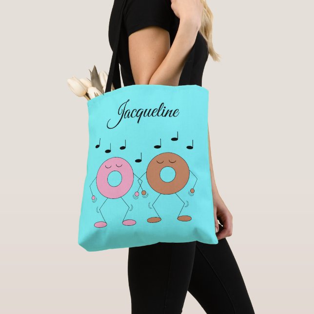 Dancing Donuts Pastel Blue Tygkasse (Närbild)