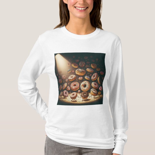 Dancing Doughnuts Surreal Bakery T Shirt (Framsida)