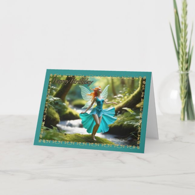 Dancing Fairy by Stream Young Girl's Birthday Card Kort (Framsida)