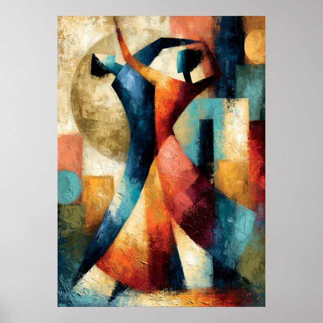 Dancing Forms Japanese Geometric Figurative Art Poster (Framsidan)