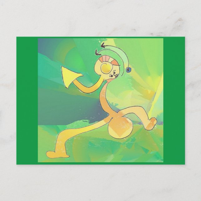 Dancing Gardener Abstrakt Art Postcard Grönt, Guld Vykort (Framsida)