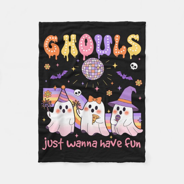Dancing Ghost Ghouls Just Wanna Have Fun Halloween Fleecefilt (Framsidan)