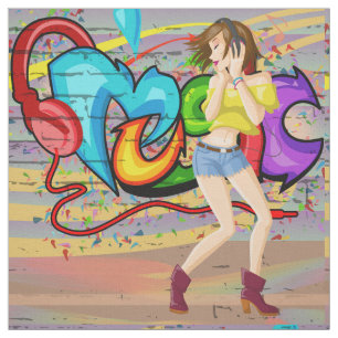 Dancing Girl 2 Music Graffiti Wall Fabric Tyg