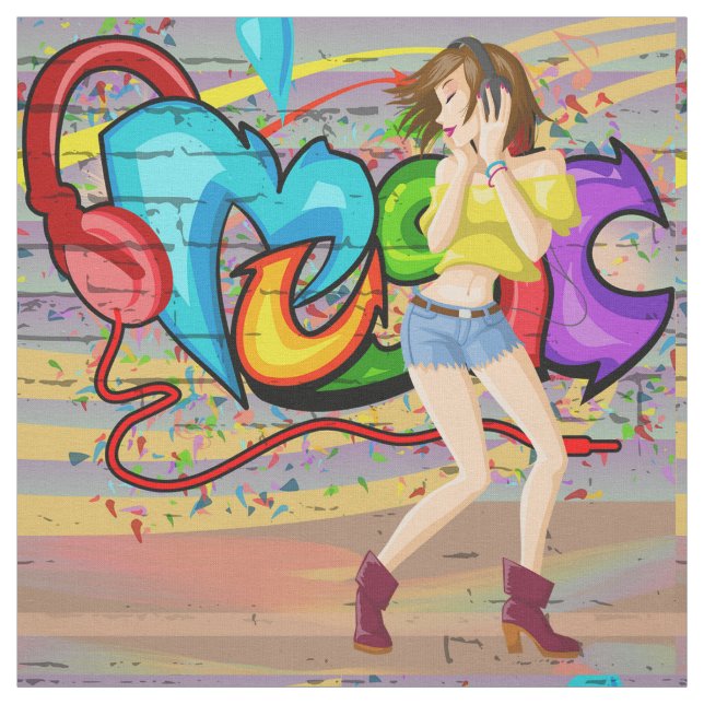 Dancing Girl 2 Music Graffiti Wall Fabric Tyg (Provkarta)