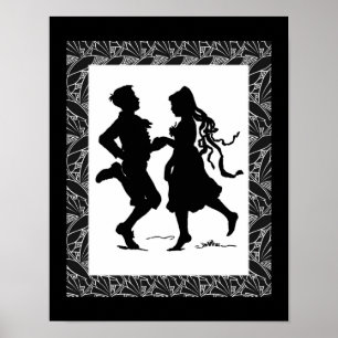 Dancing Girl and Boy Silhouette Art Poster