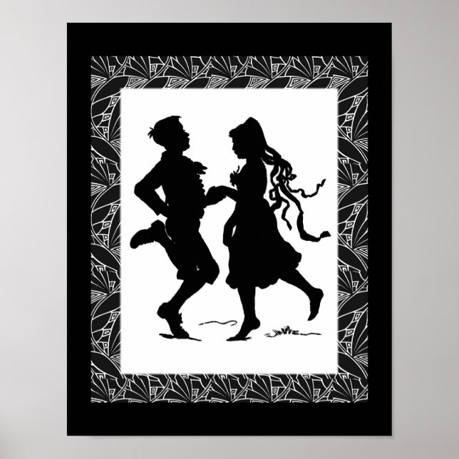 Dancing Girl and Boy Silhouette Art Poster (Framsidan)