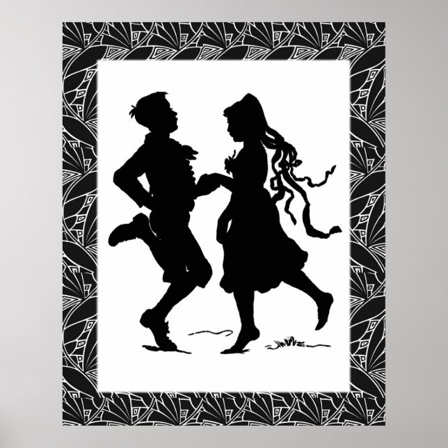 Dancing Girl Boy Silhouette Art Poster (Framsidan)