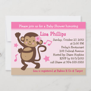 Dancing Girl Monkey Rocker Baby Shower-inbjudan Inbjudningar