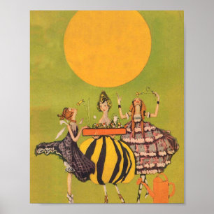 Dancing Girls with Flowers - Vintage Art Poster