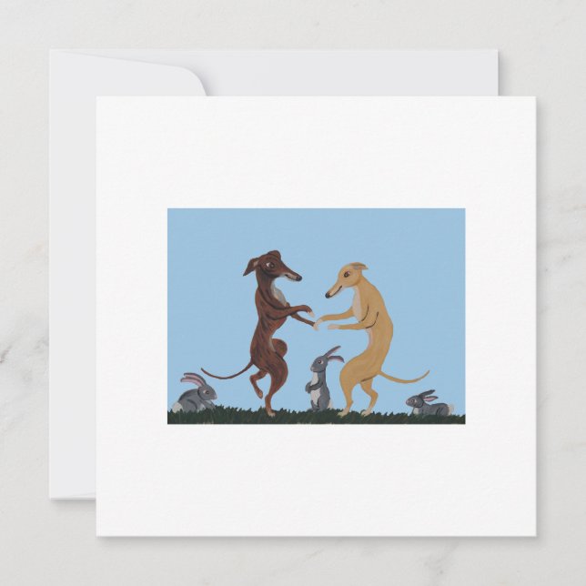 Dancing Greyhounds & Bunny Friends Invitation Tack Kort (Framsida)
