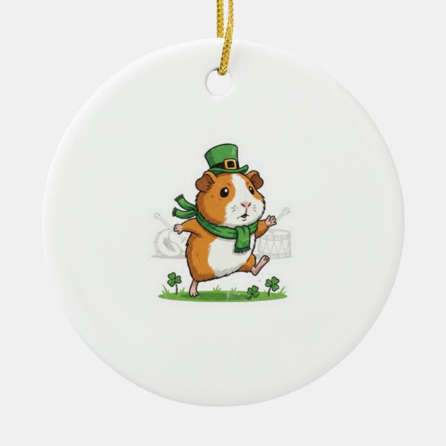 Dancing Guinea Pig Leprechaun St.Patrick's Day Julgransprydnad Keramik (Framsidan)