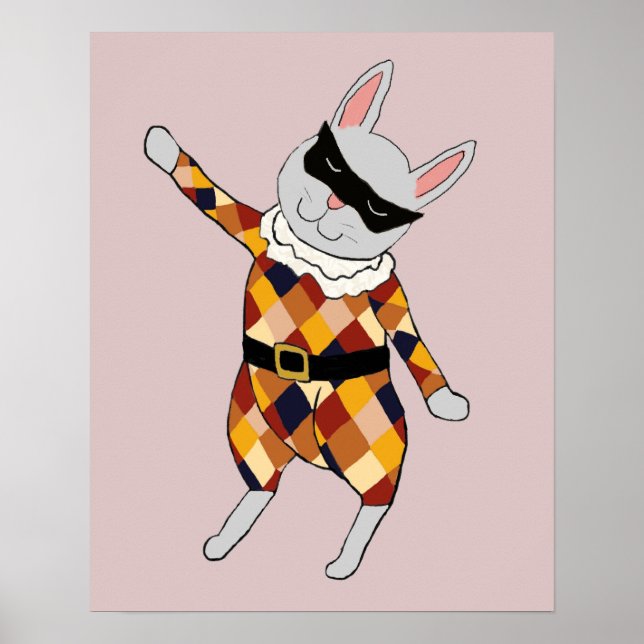 Dancing Harlequin Bunny Poster Skriv ut (Framsidan)