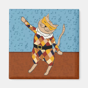 Dancing Harlequin Kattunge Square Magnet