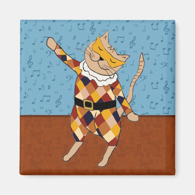 Dancing Harlequin Kattunge Square Magnet (Framsidan)