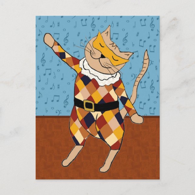 Dancing Harlequin Kattunge vycard Vykort (Framsida)