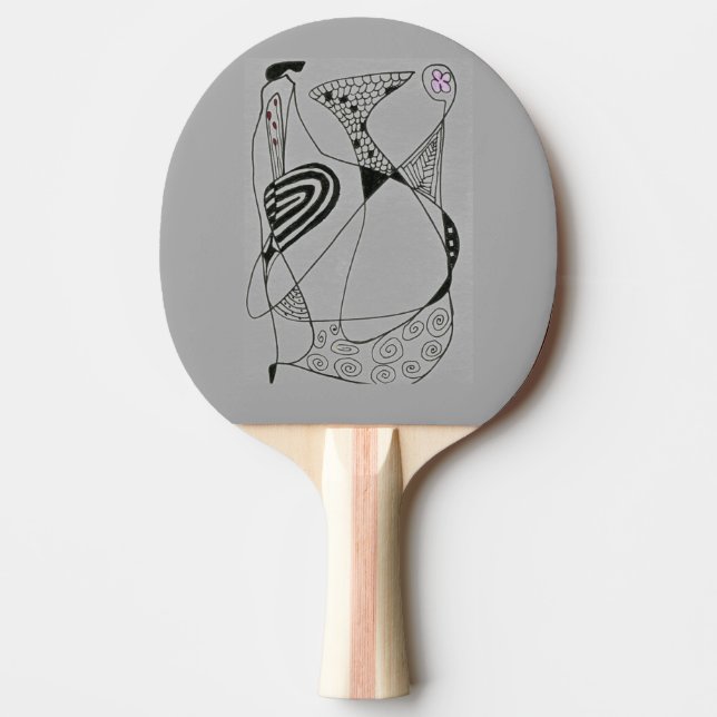 "Dancing Hen grått" Abstrakt Ping Pong Paddle Pingisracket (Framsidan)