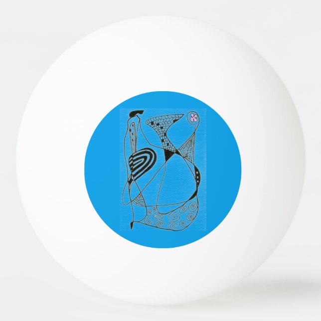 "Dancing Hen on blue" Abstrakt Ping Pong Boll (Framsidan)