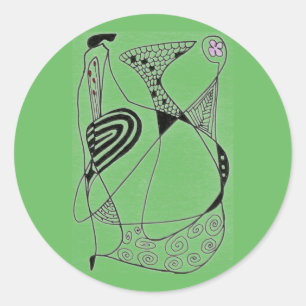 "Dancing Hen on Grönt" Abstract Design Sticker Runt Klistermärke