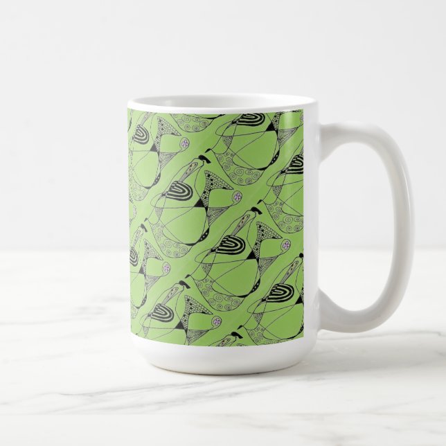 "Dancing Hen on Grönt Tiled" Abstract Design Mugg (Höger)