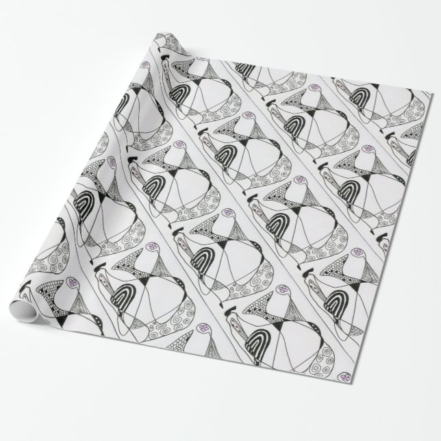 "Dancing Hen" Papper abstrakt design Presentpapper (Utrullad)