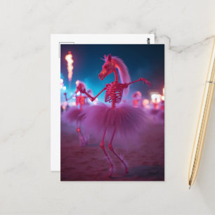 Dancing Horse Skeletons in Rosa Tutus Desert Night Vykort
