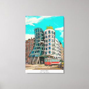 Dancing House Prag Czech Republic Whimsical Art Canvastryck
