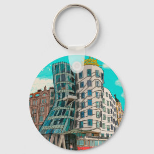 Dancing House Prag Czech Republic Whimsical Art Nyckelring