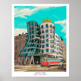 Dancing House Prag Czech Republic Whimsical Art Poster