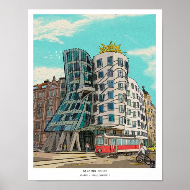 Dancing House Prag Czech Republic Whimsical Art Poster (Framsidan)