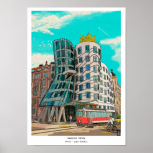 Dancing House Prag Czech Republic Whimsical Art Poster