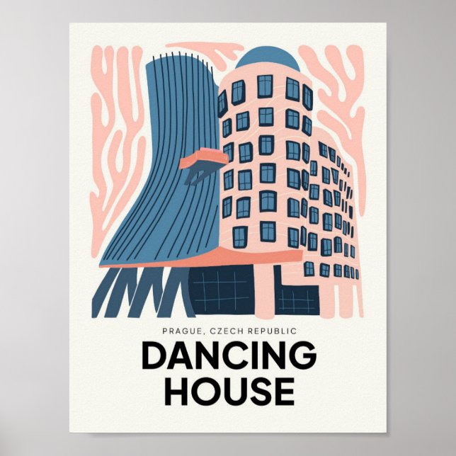 Dancing House Prag Tjeckiska abstraktens blommigt  Poster (Framsidan)
