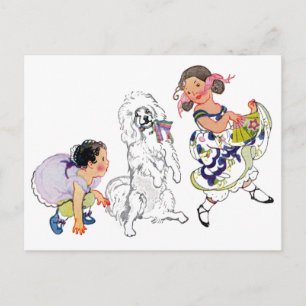 Dancing Hund and Girl Vykort