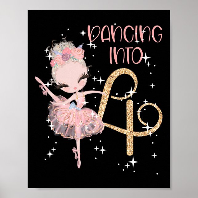 Dancing In to 4e födelsedagen Girl Ballet Party Da Poster (Framsidan)