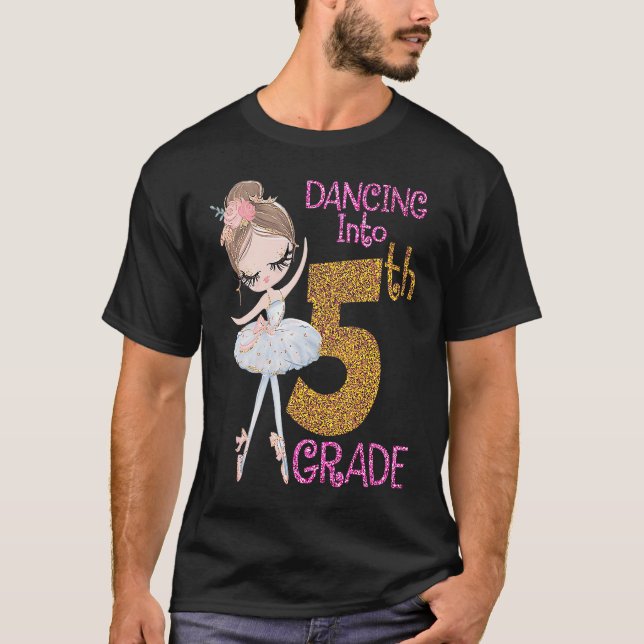 Dancing Into 5th Grade Girl Ballerina Ballet Back  T Shirt (Framsida)