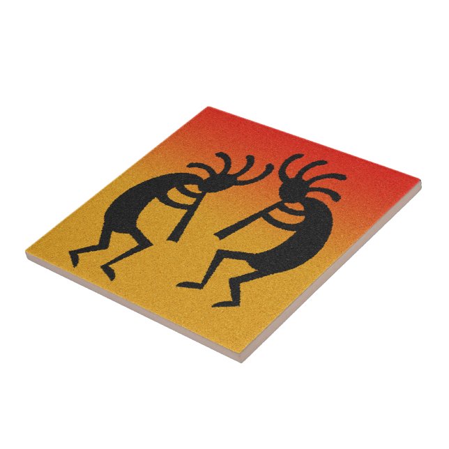 Dancing Kokopelli Desert Sunset Southwest Kakelplatta (Sidan)