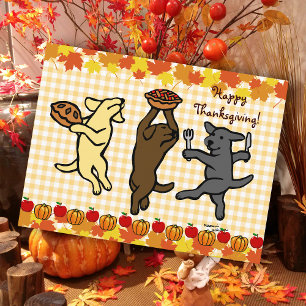 Dancing Labrador Trio Thanksgiving Helg Vykort
