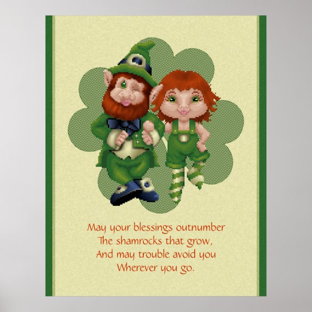 Dancing Leprecauns Pixel Art Patrick's Day Poster (Framsidan)