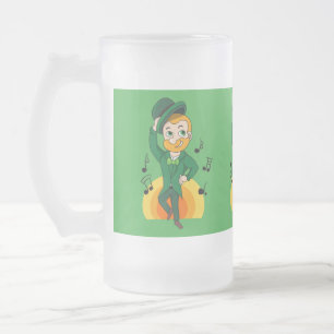 Dancing leprechaun, St. Patrick Day tecknad Frostat Ölglas